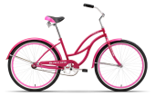 Велосипед BLACK ONE Flora 26" розово-белый 18" (H000004200)(1 скорость, Ножной тормоз, переключатели - нет, диаметр колес - 26", тип амортизации(вилка) - жесткая стальная, вид велосипеда - круизер, материал рамы - сталь, размер рамы - 18".)