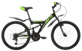 Велосипед BLACK ONE Rock 24" черно-зеленый 13"(H000004207)(подростковый, скоростей - 18, Тормоза Power VBR-132S V-brake, переключатели - SHIMANO RD-TY21A/DNP, диаметр колес - 24", тип амортизации(вилка) - пружинная стальная, вид велосипеда - двухп