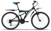 Велосипед CHALLENGER Mission 26" Black/Blue 18" (H000001580)(скоростей 18, ТормозаPower VBR-132S V-brake, переключатели - Power RD18-A/DNP, диаметр колес 26", тип амортизации(вилка) - пружинная стальная, вид велосипеда - двухподвес, материал рамы
