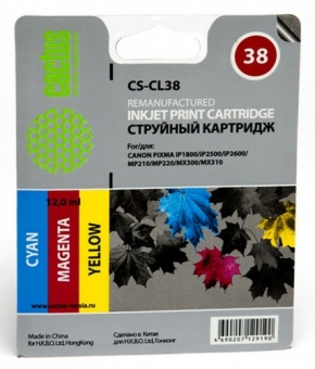 Картридж струйный Cactus CS-CL38 голубой/пурпурный/желтый для Canon Pixma iP1800/iP1900/iP2500/iP260