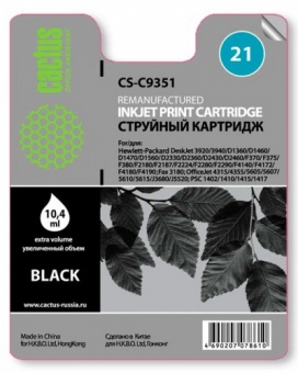 Картридж струйный Cactus CS-C9351 №21 черный для HP DJ 3920/3940/D1360/D1460/D1470/D1560/D2330/D2360