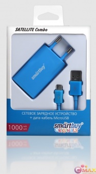 СЗУ SmartBuy SATELLITE Combo, USB+дата-кабель MicroUSB, 1А, Soft-touch